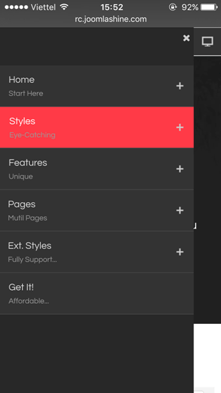 Mobile menu with rich text